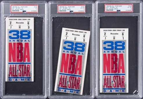 Lot of (3) 1988 NBA All-Star PSA Graded Ticket Stubs - Jordans First All-Star Game MVP! (PSA VG-EX 4, EX 5, & EX-MT 6!)